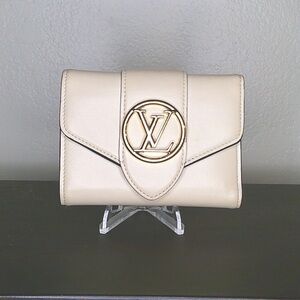 Louis Vuitton LV White Creme Calfskin Pont 9 Compact Trifold Wallet